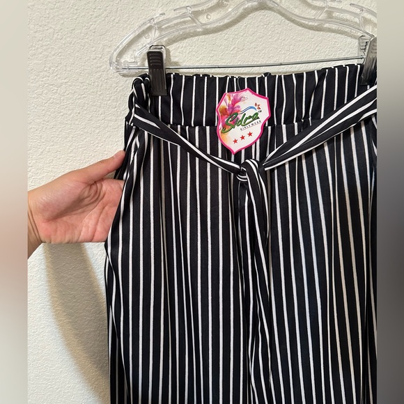 SIDRA Wide Leg Trouser Pants With Waist Tie & Black/White Stripes NWT - Picture 3 of 5